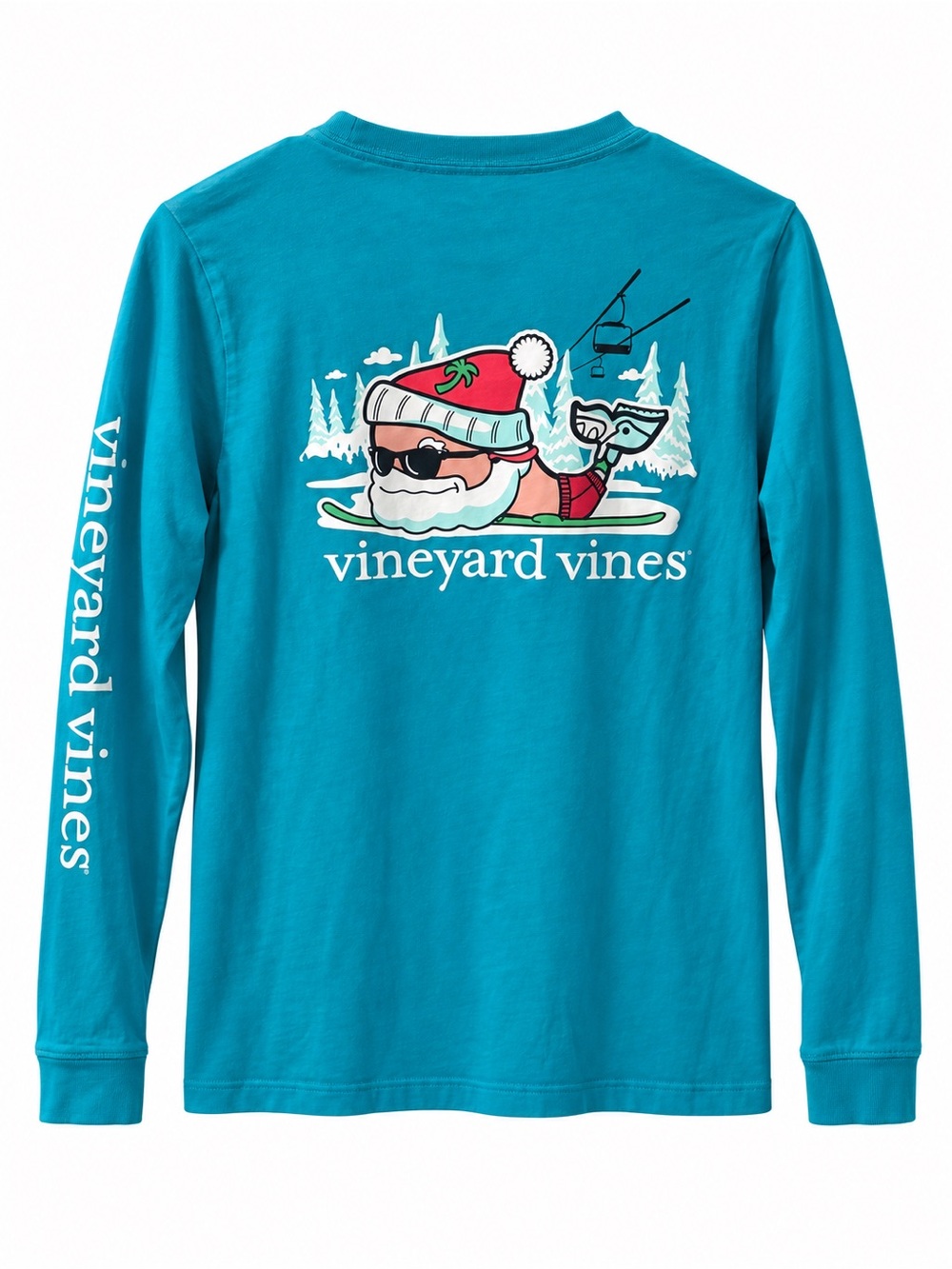 Vineyard Vines Holiday Skiing Santa Whale Pocket Tee | Youth M